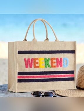 Shiraleah's Large "Weekend" Jute Beach Bag
